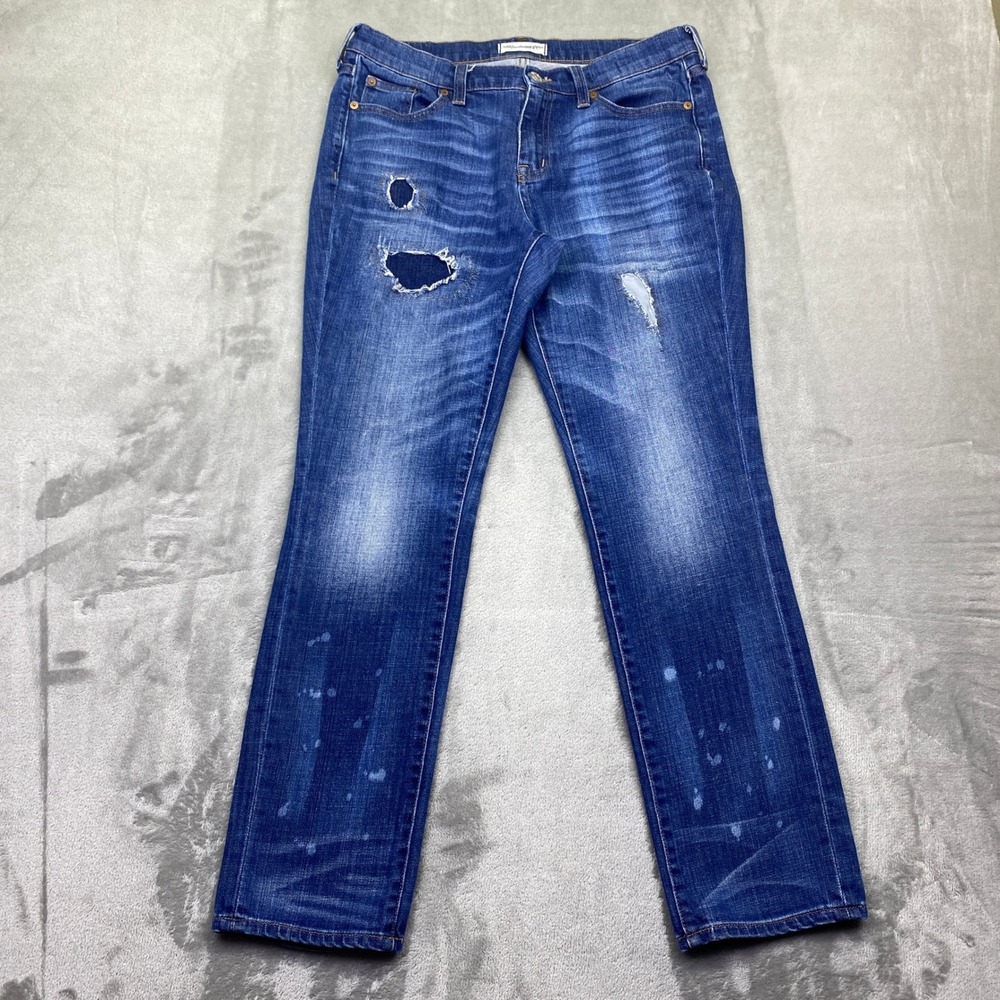 Madewell Womens Distressed Straight Leg Jeans Blue‎ Paint Splatter Sz 29 Grunge